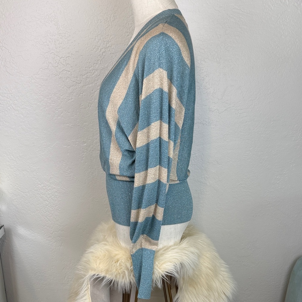 Vintage BCBGMAXAZRIA Metallic Striped Faux-Wrap Knit – Size M - Picture 5 of 14